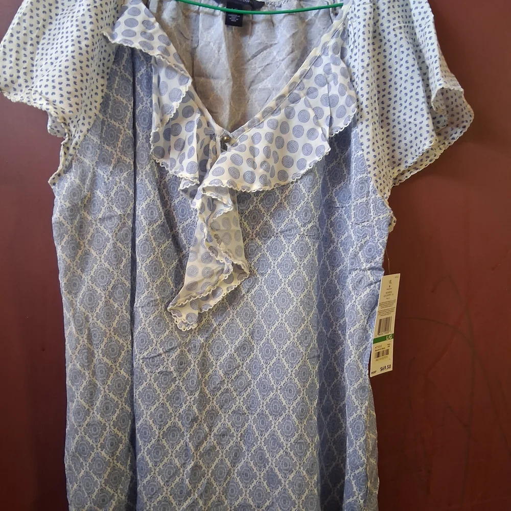 Tommy Hilfiger Cream and Blue Patterned Top - Picture 1 of 5
